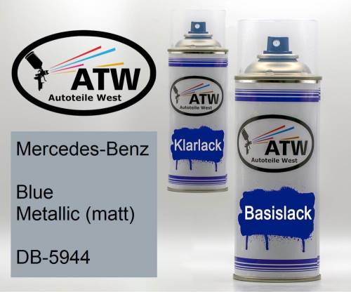 Mercedes-Benz, Blue Metallic (matt), DB-5944: 400ml Sprühdose + 400ml Klarlack - Set, von ATW Autoteile West.